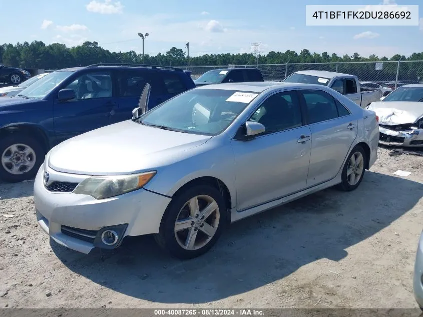 2013 Toyota Camry Se VIN: 4T1BF1FK2DU286692 Lot: 40087265