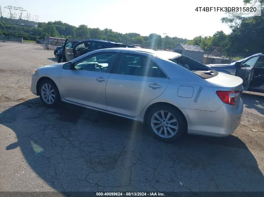 2013 Toyota Camry Xle VIN: 4T4BF1FK3DR315820 Lot: 40099624