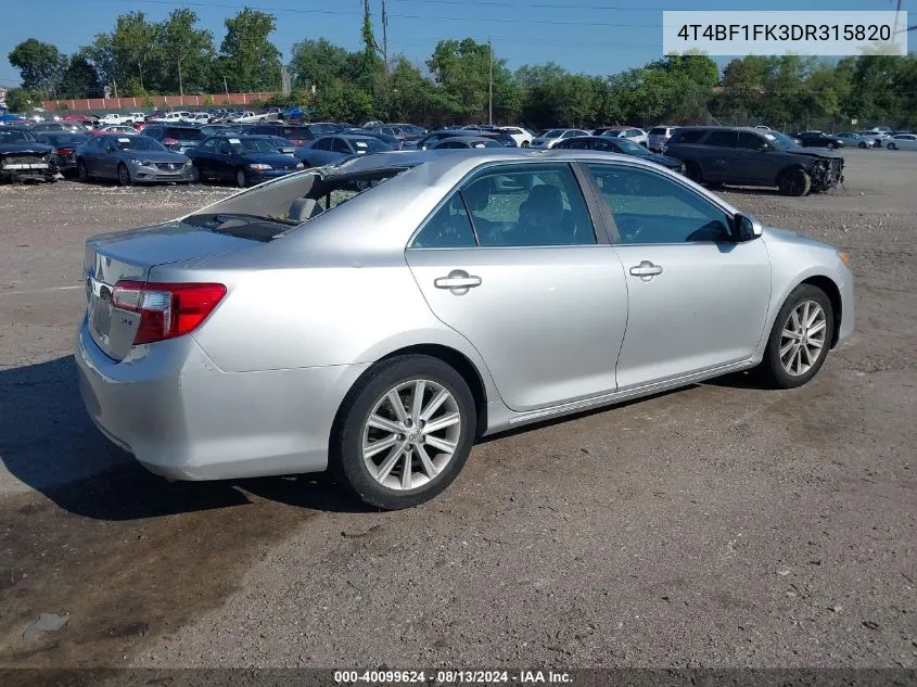 2013 Toyota Camry Xle VIN: 4T4BF1FK3DR315820 Lot: 40099624