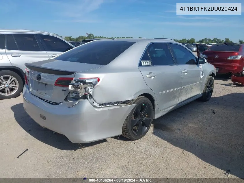 2013 Toyota Camry Se V6 VIN: 4T1BK1FK2DU020424 Lot: 40136264