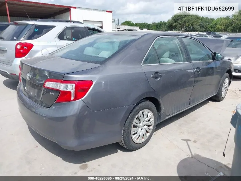 2013 Toyota Camry Le VIN: 4T1BF1FK1DU662699 Lot: 40220065