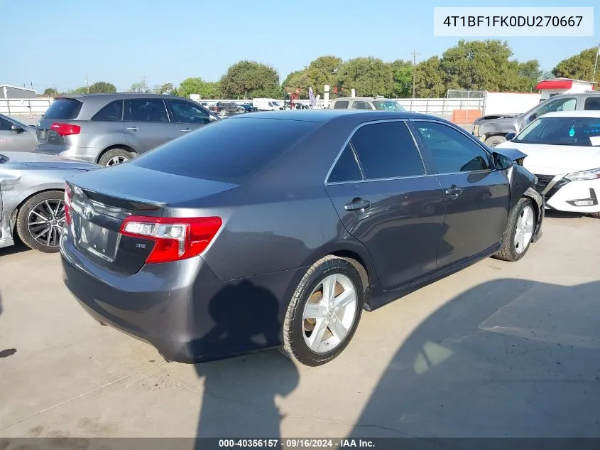 2013 Toyota Camry Se VIN: 4T1BF1FK0DU270667 Lot: 40356157