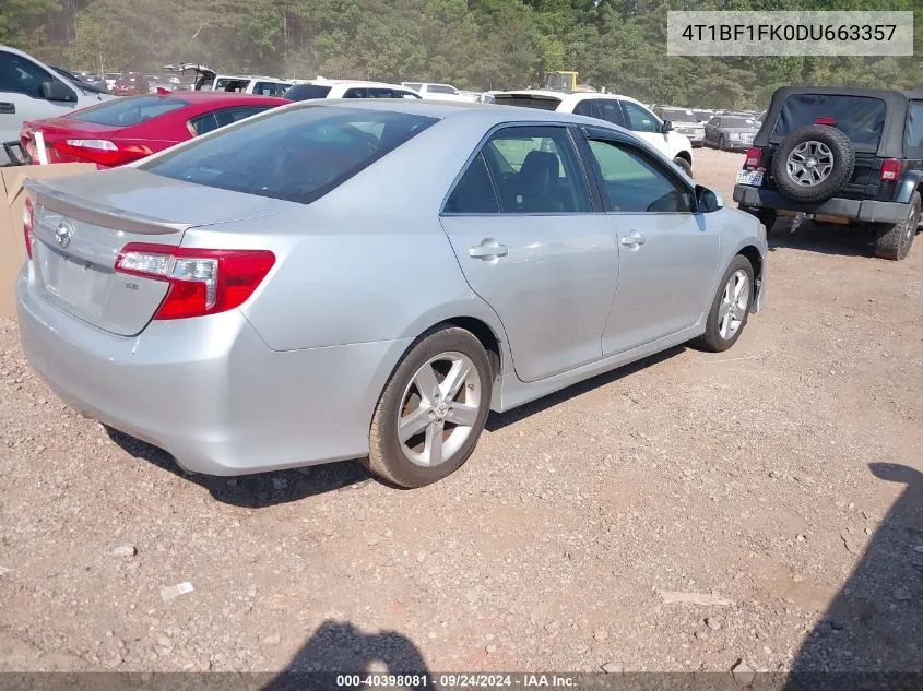 2013 Toyota Camry Se VIN: 4T1BF1FK0DU663357 Lot: 40398081