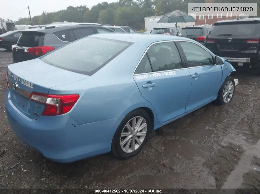 2013 Toyota Camry Hybrid Xle VIN: 4T1BD1FK6DU074870 Lot: 40412562