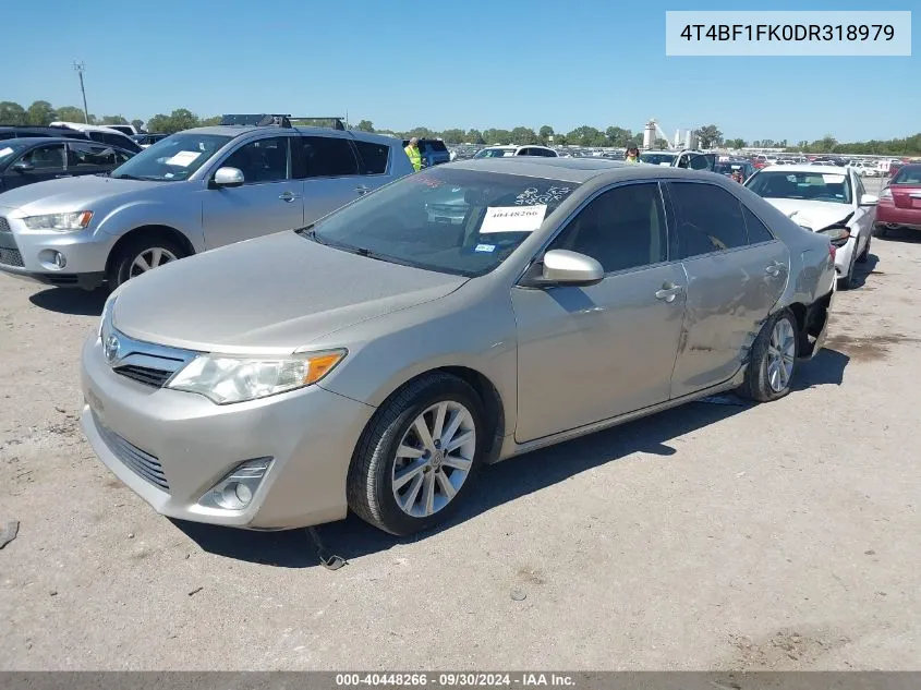 2013 Toyota Camry Xle VIN: 4T4BF1FK0DR318979 Lot: 40448266