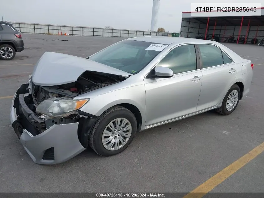 2013 Toyota Camry Le VIN: 4T4BF1FK2DR285645 Lot: 40725115