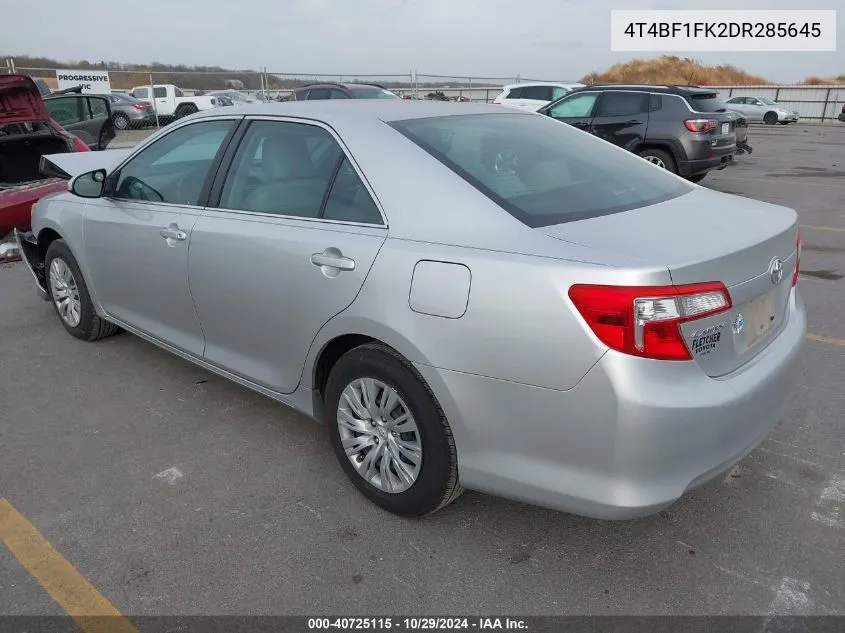 2013 Toyota Camry Le VIN: 4T4BF1FK2DR285645 Lot: 40725115