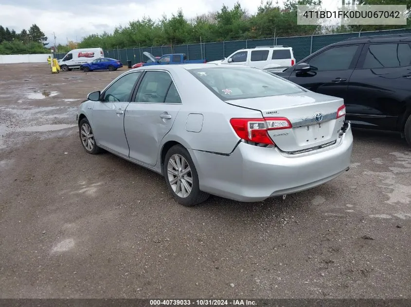 2013 Toyota Camry Hybrid Xle VIN: 4T1BD1FK0DU067042 Lot: 40739033