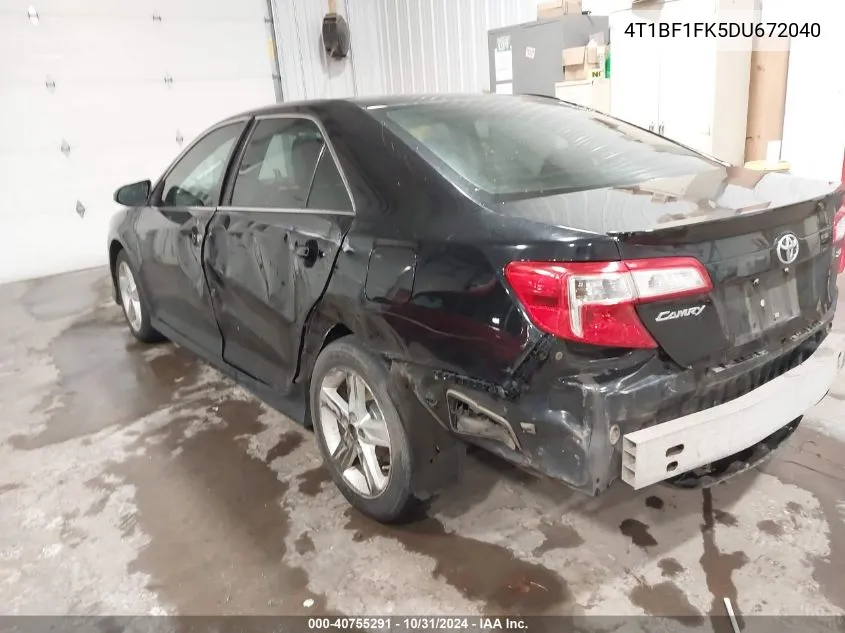 2013 Toyota Camry Se VIN: 4T1BF1FK5DU672040 Lot: 40755291