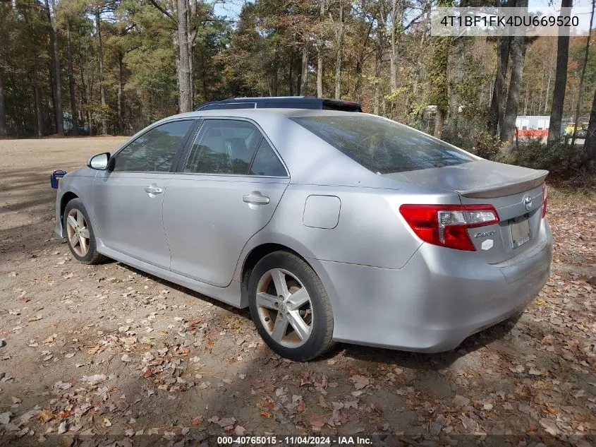 2013 Toyota Camry Se VIN: 4T1BF1FK4DU669520 Lot: 40765015