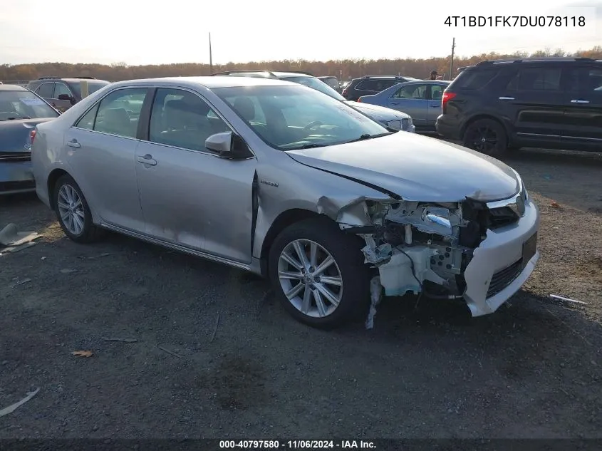 2013 Toyota Camry Hybrid Xle VIN: 4T1BD1FK7DU078118 Lot: 40797580