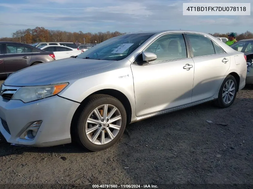 2013 Toyota Camry Hybrid Xle VIN: 4T1BD1FK7DU078118 Lot: 40797580