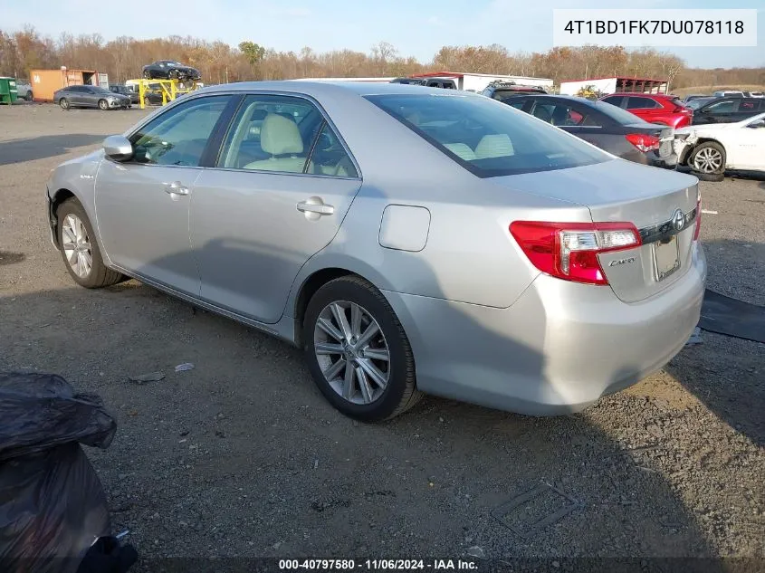 2013 Toyota Camry Hybrid Xle VIN: 4T1BD1FK7DU078118 Lot: 40797580