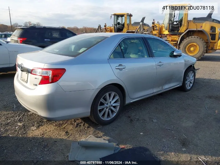 2013 Toyota Camry Hybrid Xle VIN: 4T1BD1FK7DU078118 Lot: 40797580