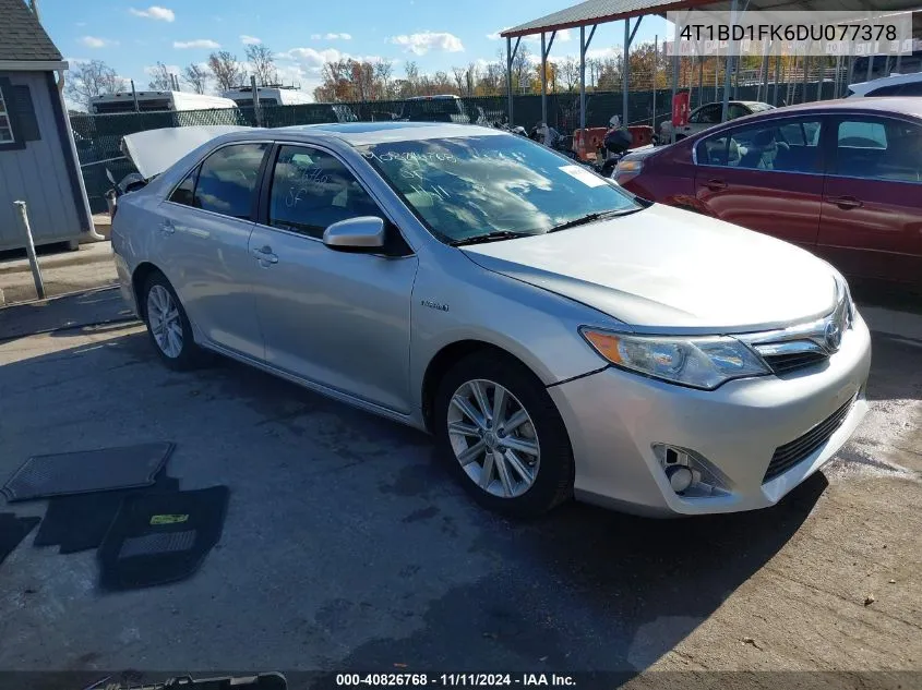 2013 Toyota Camry Hybrid Xle VIN: 4T1BD1FK6DU077378 Lot: 40826768