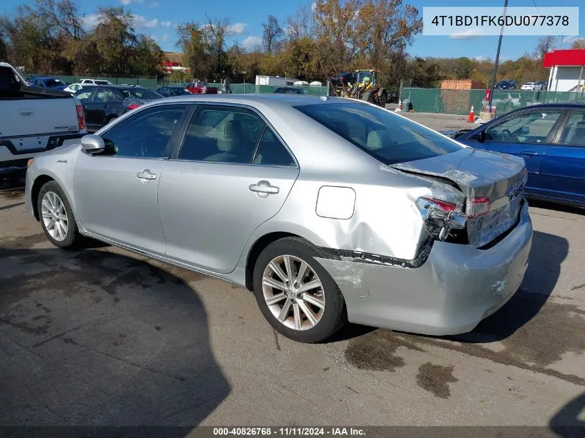 2013 Toyota Camry Hybrid Xle VIN: 4T1BD1FK6DU077378 Lot: 40826768