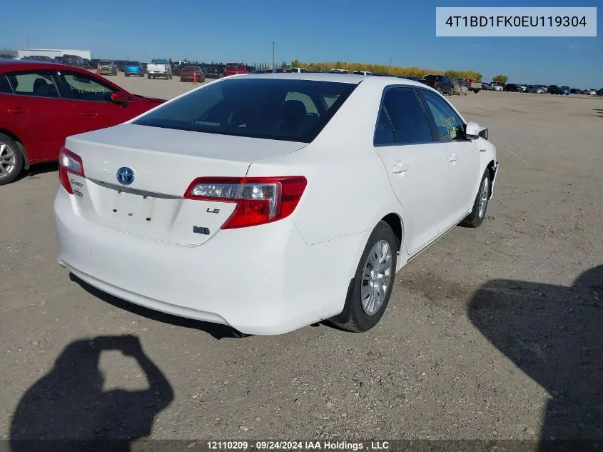 2014 Toyota Camry Hybrid Le VIN: 4T1BD1FK0EU119304 Lot: 12110209