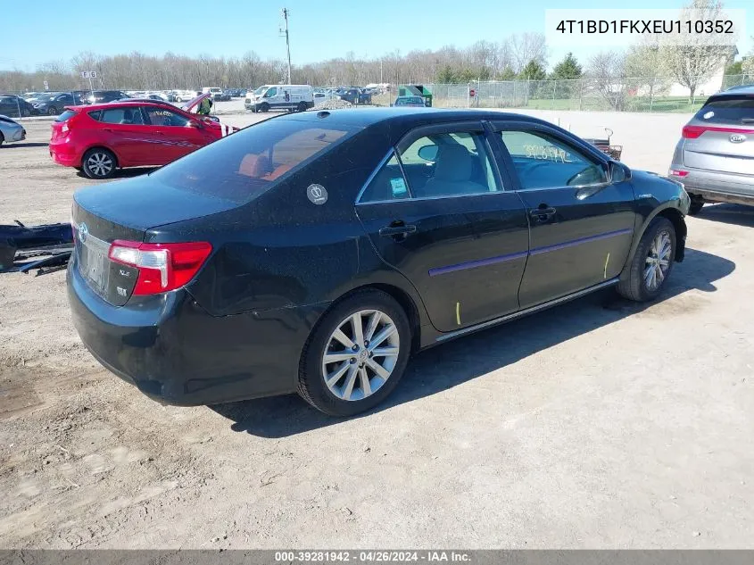 2014 Toyota Camry Hybrid Xle VIN: 4T1BD1FKXEU110352 Lot: 39281942