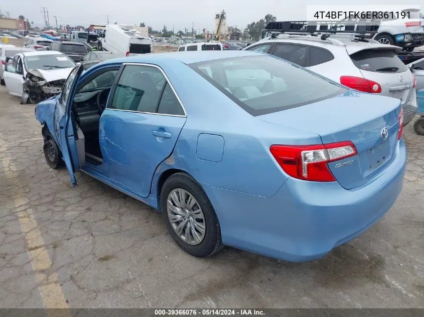 2014 Toyota Camry Le VIN: 4T4BF1FK6ER361191 Lot: 39366076