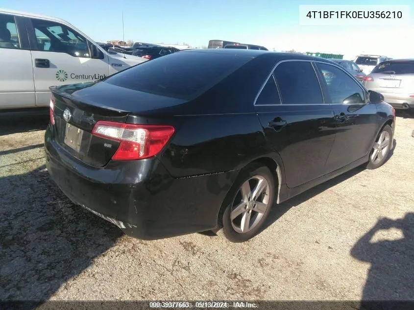 2014 Toyota Camry Se VIN: 4T1BF1FK0EU356210 Lot: 39377663