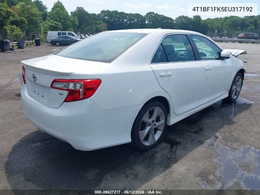 2014 Toyota Camry Se Sport VIN: 4T1BF1FK5EU317192 Lot: 39627217