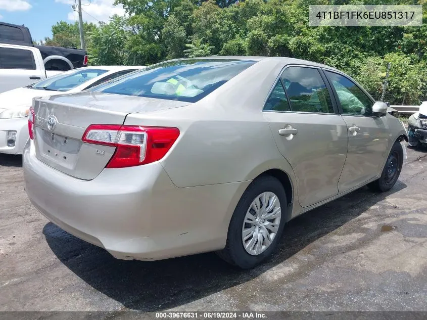 2014 Toyota Camry Le VIN: 4T1BF1FK6EU851317 Lot: 39676631