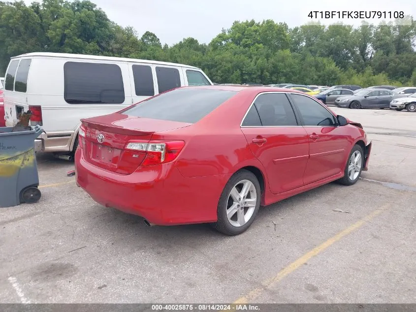 2014 Toyota Camry Se VIN: 4T1BF1FK3EU791108 Lot: 40025875