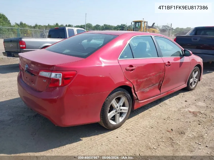 2014 Toyota Camry Se VIN: 4T1BF1FK9EU817386 Lot: 40037957