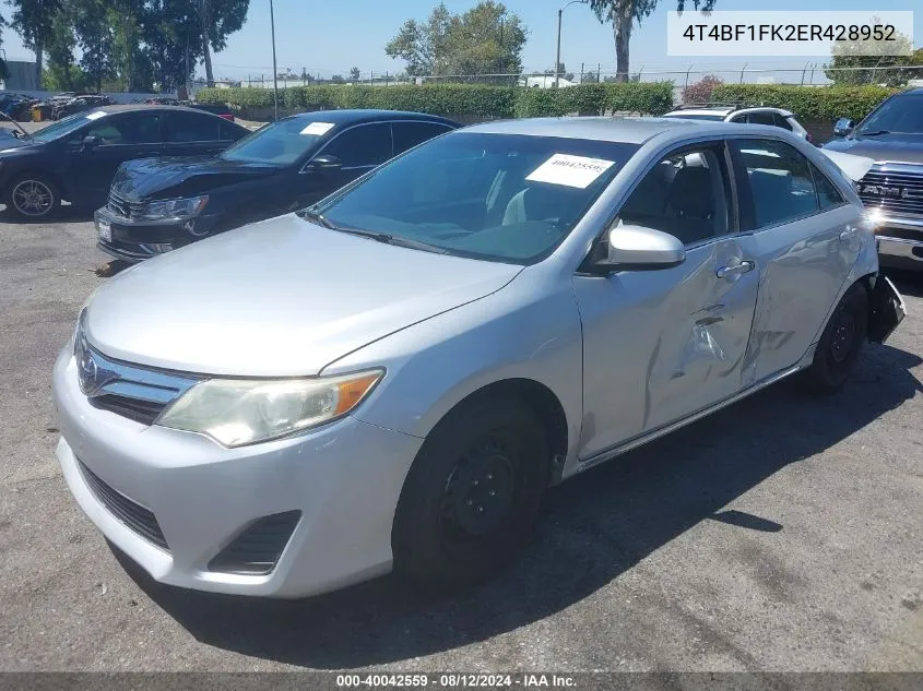 2014 Toyota Camry Le VIN: 4T4BF1FK2ER428952 Lot: 40042559