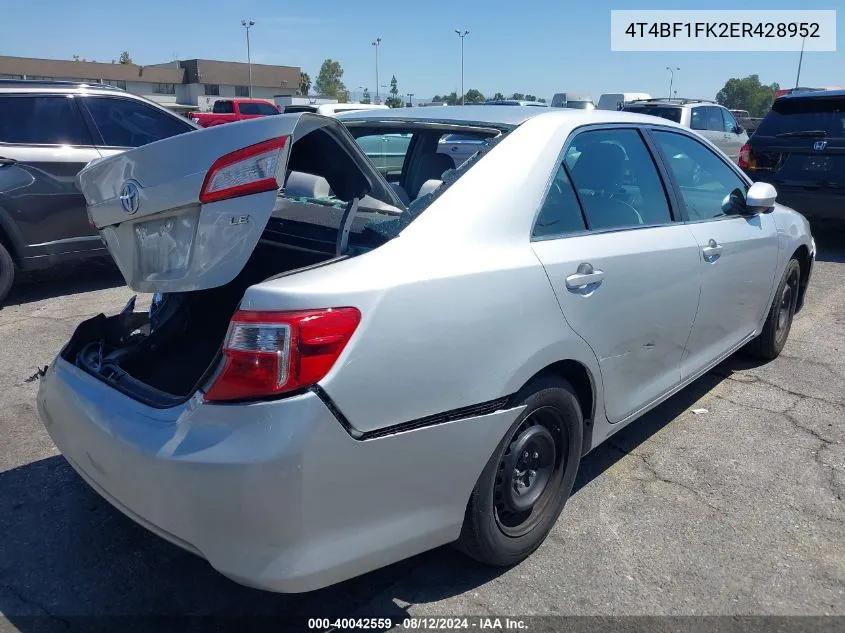 2014 Toyota Camry Le VIN: 4T4BF1FK2ER428952 Lot: 40042559