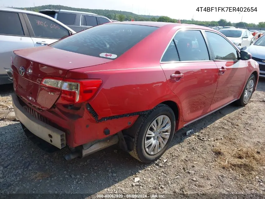 2014 Toyota Camry Le VIN: 4T4BF1FK7ER402654 Lot: 40062920