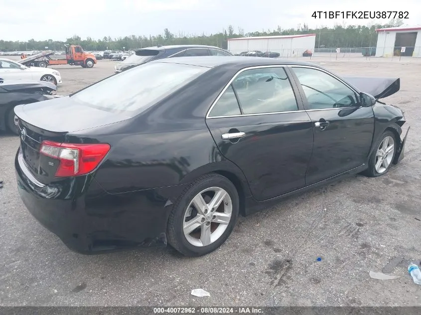 2014 Toyota Camry Se VIN: 4T1BF1FK2EU387782 Lot: 40072962