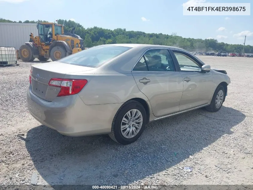 2014 Toyota Camry L/Se/Le/Xle VIN: 4T4BF1FK4ER398675 Lot: 40090421