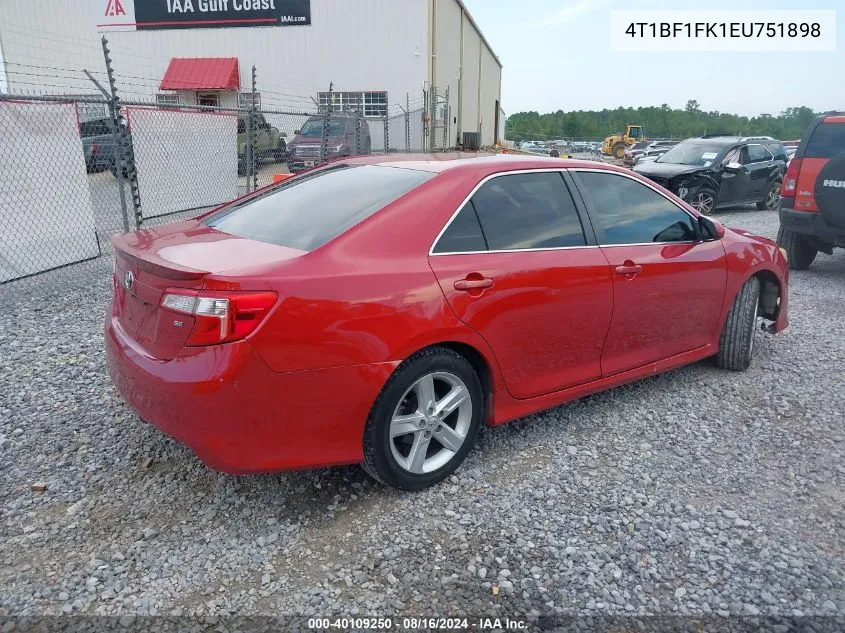 2014 Toyota Camry Se VIN: 4T1BF1FK1EU751898 Lot: 40109250