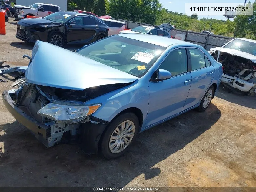 2014 Toyota Camry L VIN: 4T4BF1FK5ER360355 Lot: 40116399