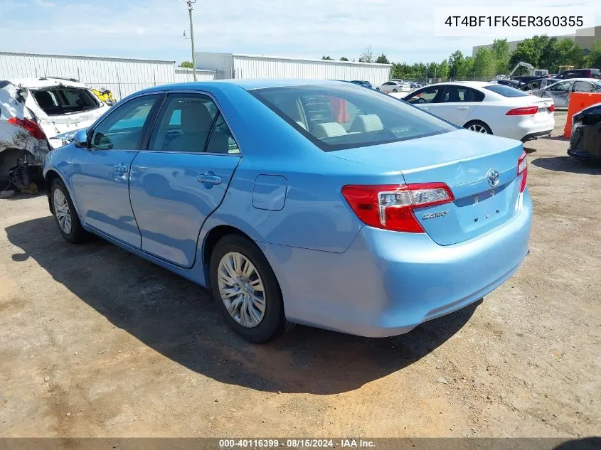 2014 Toyota Camry L VIN: 4T4BF1FK5ER360355 Lot: 40116399