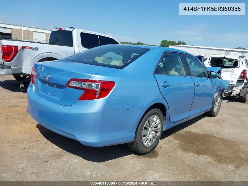 2014 Toyota Camry L VIN: 4T4BF1FK5ER360355 Lot: 40116399