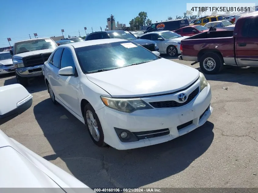 2014 Toyota Camry Se VIN: 4T1BF1FK5EU816851 Lot: 40160106