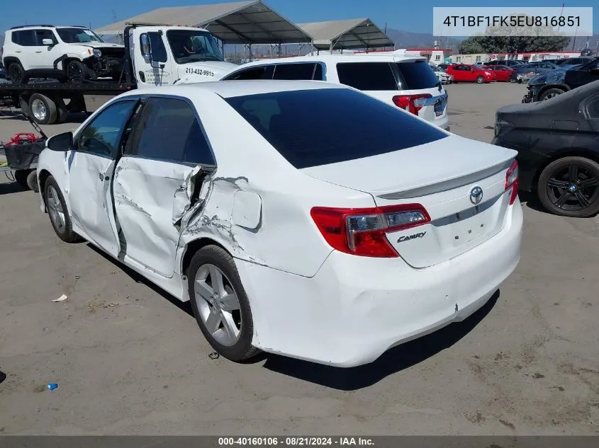 2014 Toyota Camry Se VIN: 4T1BF1FK5EU816851 Lot: 40160106