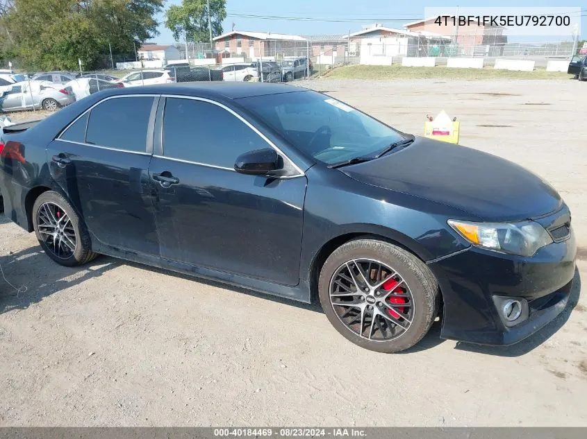 2014 Toyota Camry Se VIN: 4T1BF1FK5EU792700 Lot: 40184469