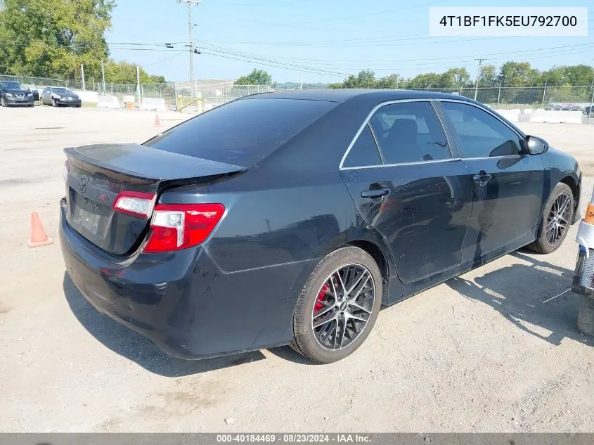 2014 Toyota Camry Se VIN: 4T1BF1FK5EU792700 Lot: 40184469