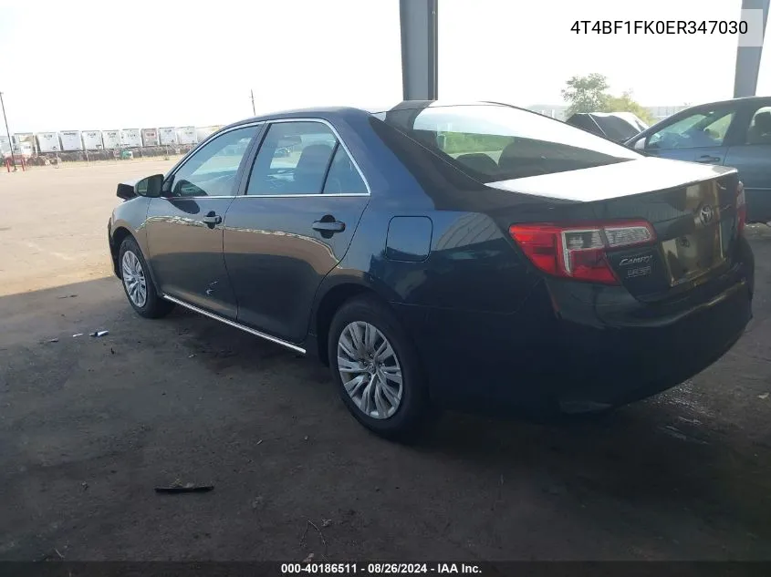 2014 Toyota Camry Le VIN: 4T4BF1FK0ER347030 Lot: 40186511