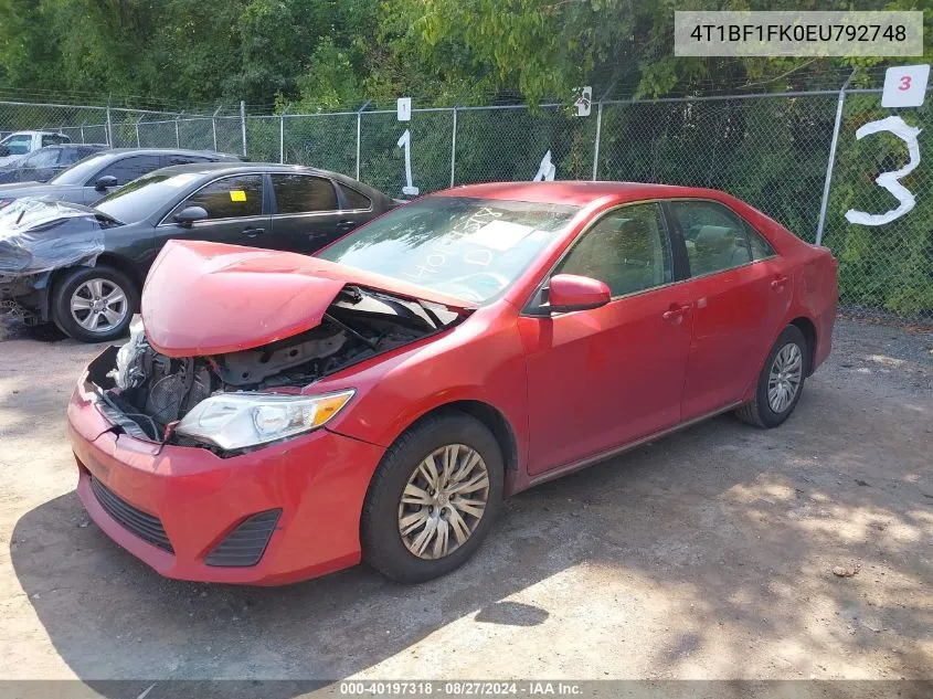 2014 Toyota Camry Le VIN: 4T1BF1FK0EU792748 Lot: 40197318