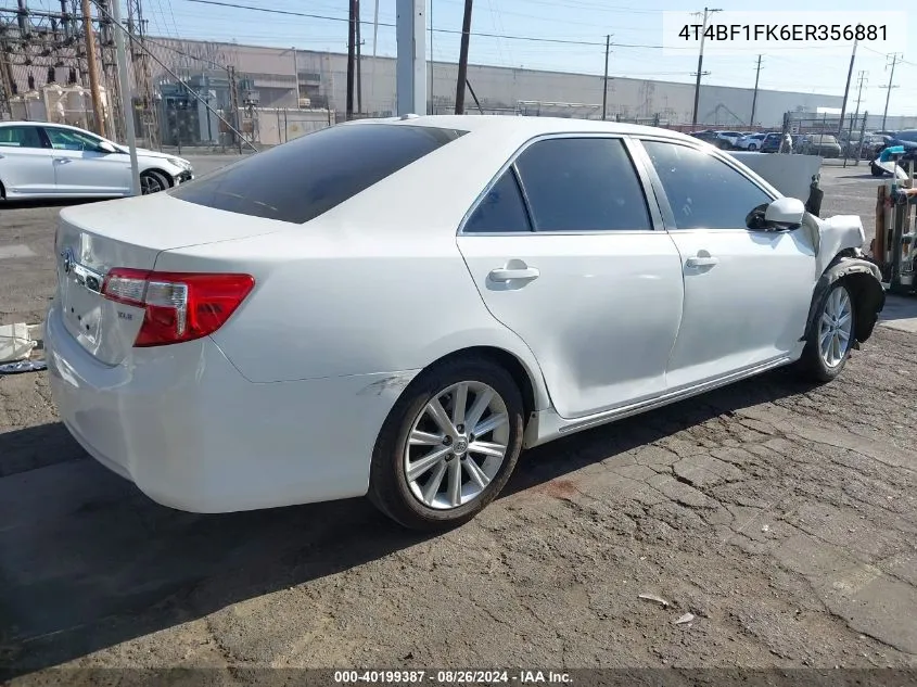 2014 Toyota Camry Xle VIN: 4T4BF1FK6ER356881 Lot: 40199387