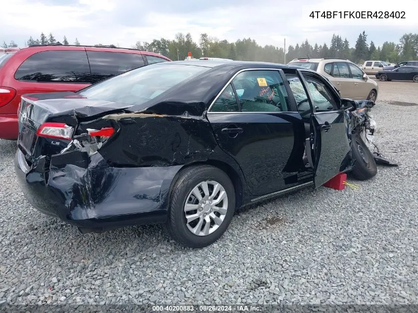 2014 Toyota Camry Le VIN: 4T4BF1FK0ER428402 Lot: 40200883