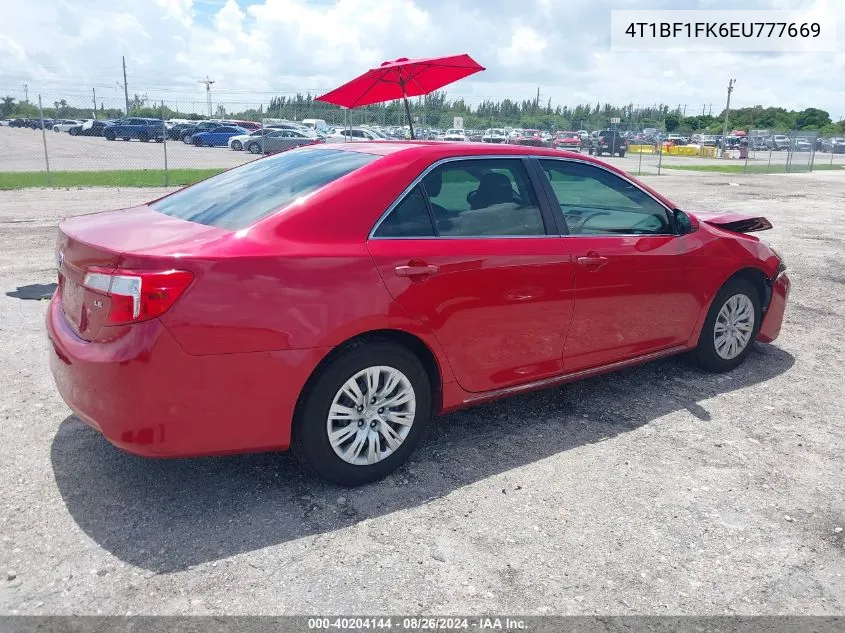 2014 Toyota Camry Le VIN: 4T1BF1FK6EU777669 Lot: 40204144