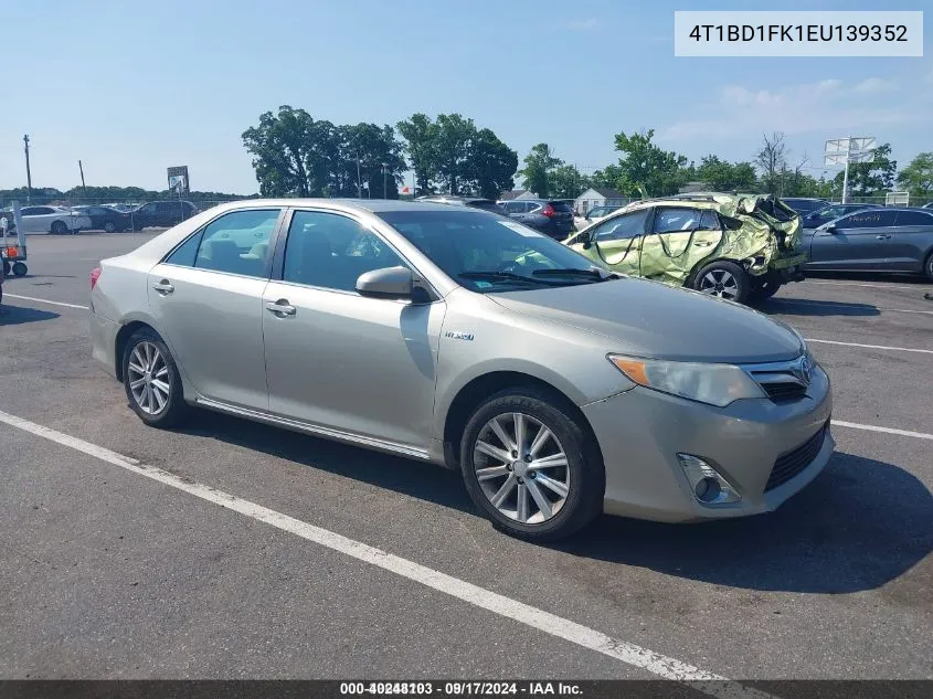 2014 Toyota Camry Hybrid Xle VIN: 4T1BD1FK1EU139352 Lot: 40248103