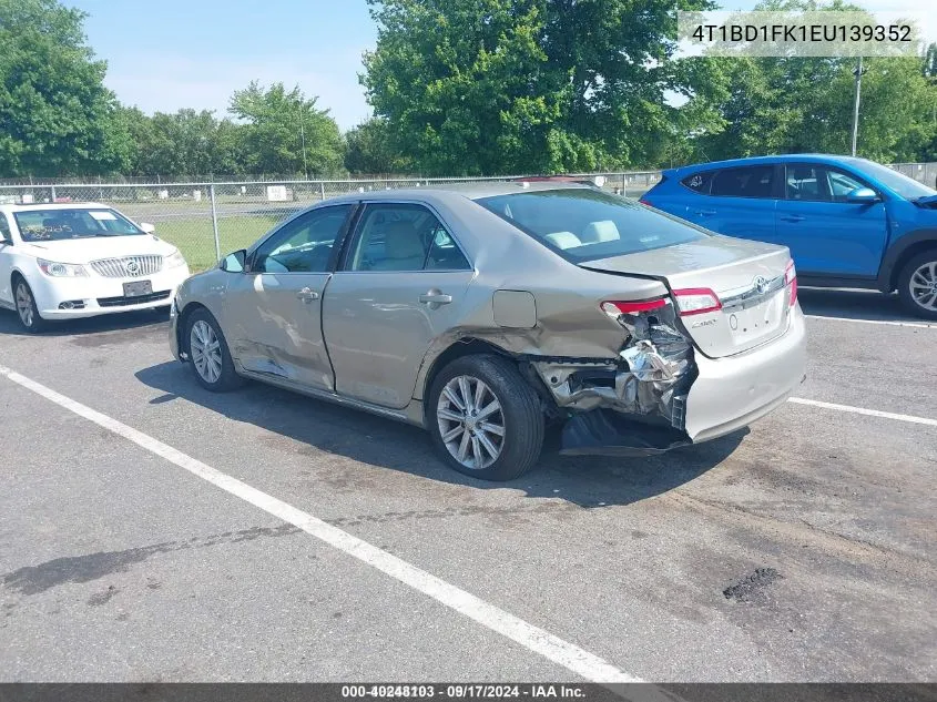 2014 Toyota Camry Hybrid Xle VIN: 4T1BD1FK1EU139352 Lot: 40248103