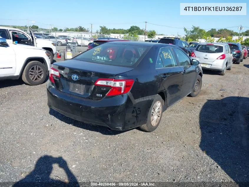 4T1BD1FK1EU136287 2014 Toyota Camry Hybrid Le