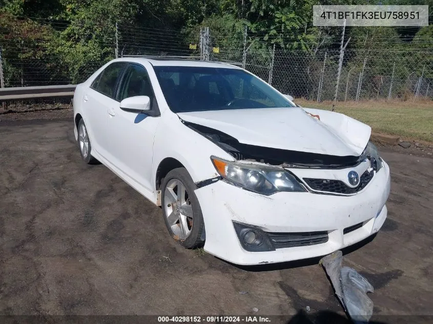 2014 Toyota Camry Se VIN: 4T1BF1FK3EU758951 Lot: 40298152